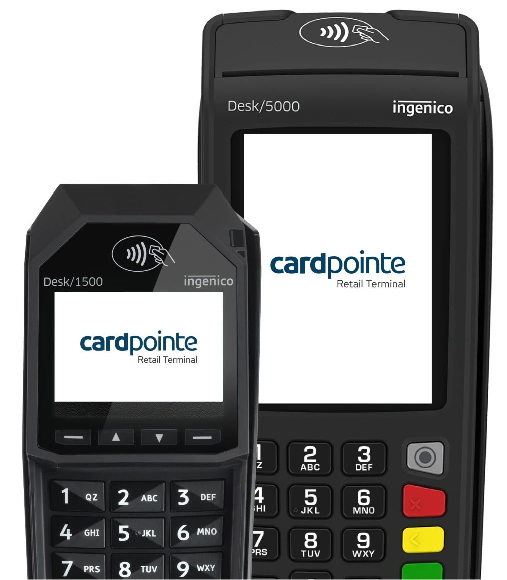 An image of the CardPointe Ingenico Desk1500 and Desk5000 payment terminals.